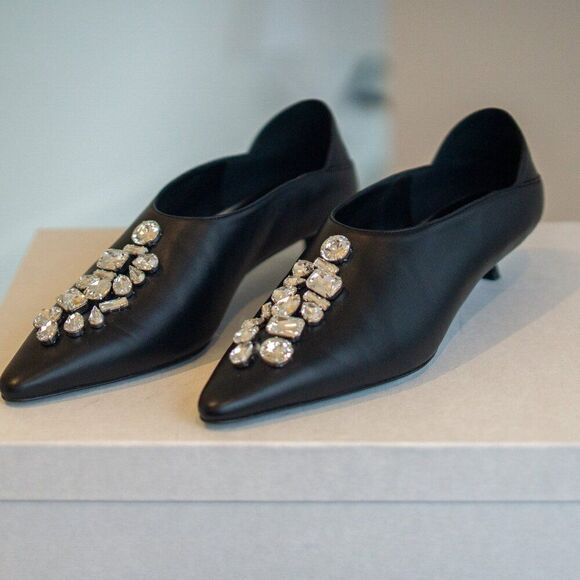 Practical Magic Black Leather Heels with Crystals - Picture 8 of 14